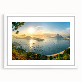 Framed wall art collection showcasing a serene harbor landscape, featuring calming blue and green hues, elegantly matted with a white frame, perfect for home decor.