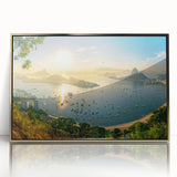 Framed wall art featuring a stunning harbor landscape design, highlighted by a gold-accented frame, perfect for adding elegance to any room decor.