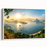 Framed landscape wall art collection showcasing a serene harbor scene with soft blue and white tones, perfect for coastal-themed decor in any room.