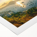 Rolled canvas artwork showcasing a serene harbor landscape design, featuring vibrant colors and intricate details, ideal for home decor. Packaged securely in a durable cardboard tube for safe shipping.