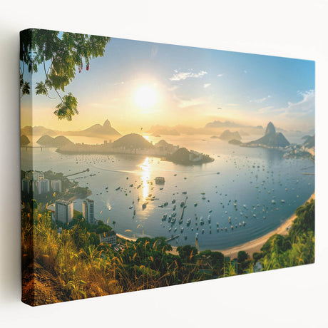Stretched canvas wall art collection showcasing a vibrant harbor landscape design with rich colors and intricate details, perfect for modern home decor.