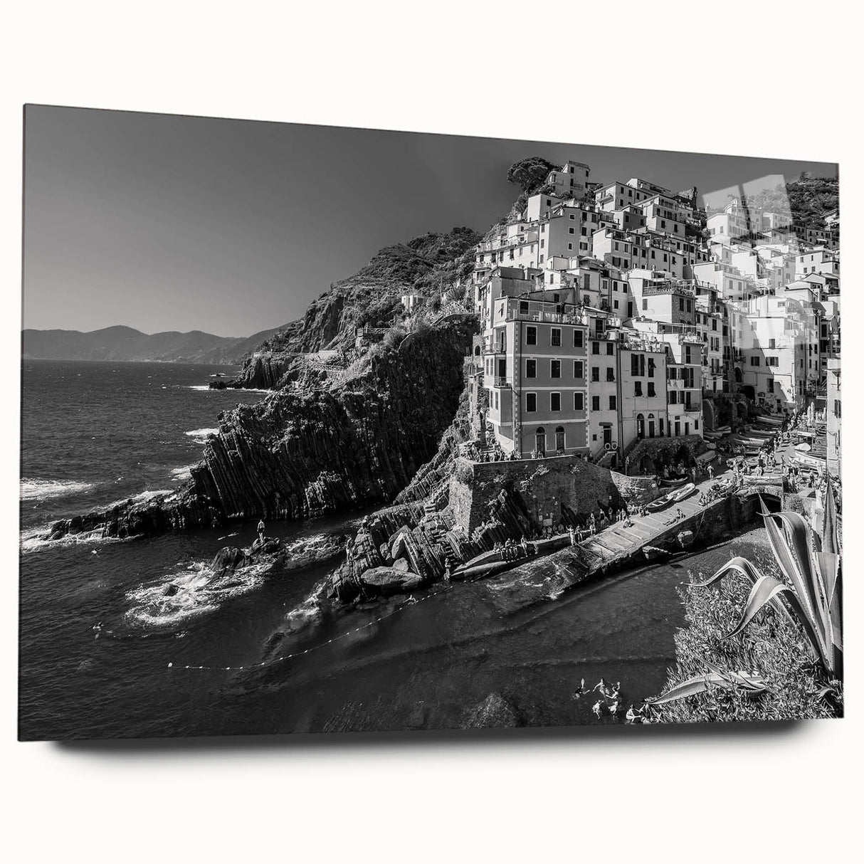 Acrylic glass wall art featuring a serene harbor landscape design, showcasing vibrant colors and intricate details, perfect for modern home decor accents.