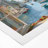 Rolled canvas art print showcasing a serene harbor landscape design with vibrant colors, ideal for home décor, featuring calming water and sky elements.