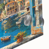 Close-up of a stunning harbor landscape wall art design, featuring vibrant acrylic colors and intricate details, ideal for home decor enthusiasts or art collectors.