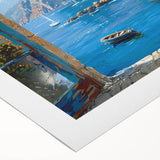 Rolled canvas showcasing a serene harbor landscape design with vibrant colors and intricate details, ideal for enhancing home decor. Packaged securely for delivery.