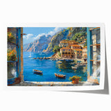 Rolled print of a serene harbor landscape featuring soft blue hues and gentle waves, perfect for home decor. Ideal for art lovers seeking tranquility.