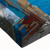 Close-up of a stretched canvas artwork showcasing a vibrant harbor landscape design, with rich colors and intricate details perfect for home decor. Ideal for art enthusiasts seeking to enhance their living space.