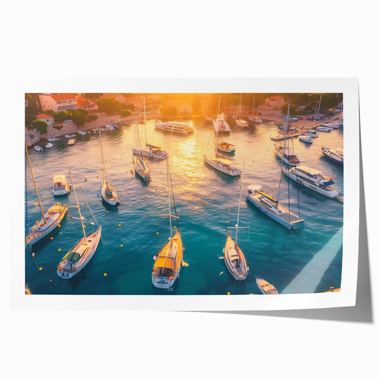 Rolling landscape harbor wall art print showcasing serene coastal scenery with vibrant colors, ideal for home decor. High-quality design emphasizes tranquility and nature.