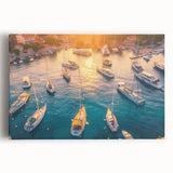 Stretched canvas wall art showcasing a serene harbor landscape design, featuring vibrant colors and intricate details, perfect for enhancing home decor aesthetics.