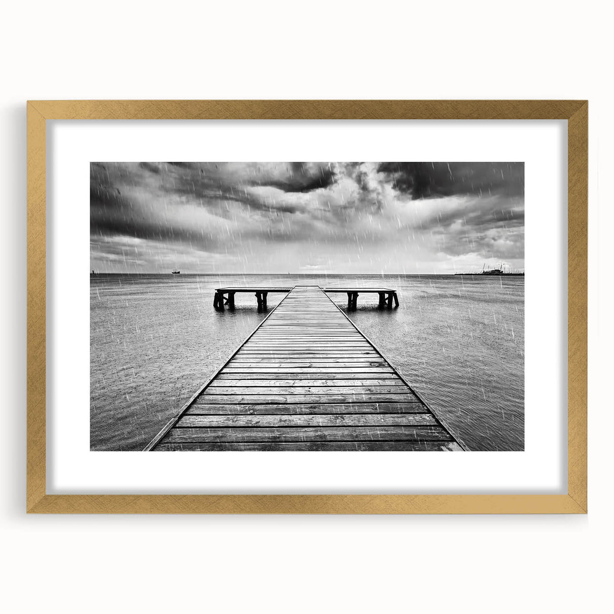 Elegant framed wall art from the Landscapes Harbor Design 21 collection, featuring a serene coastal scene with soothing colors and a gold mat, perfect for home decor.