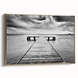 Framed canvas wall art showcasing a serene harbor landscape, featuring rich gold accents and a contemporary design, perfect for enhancing modern home decor.