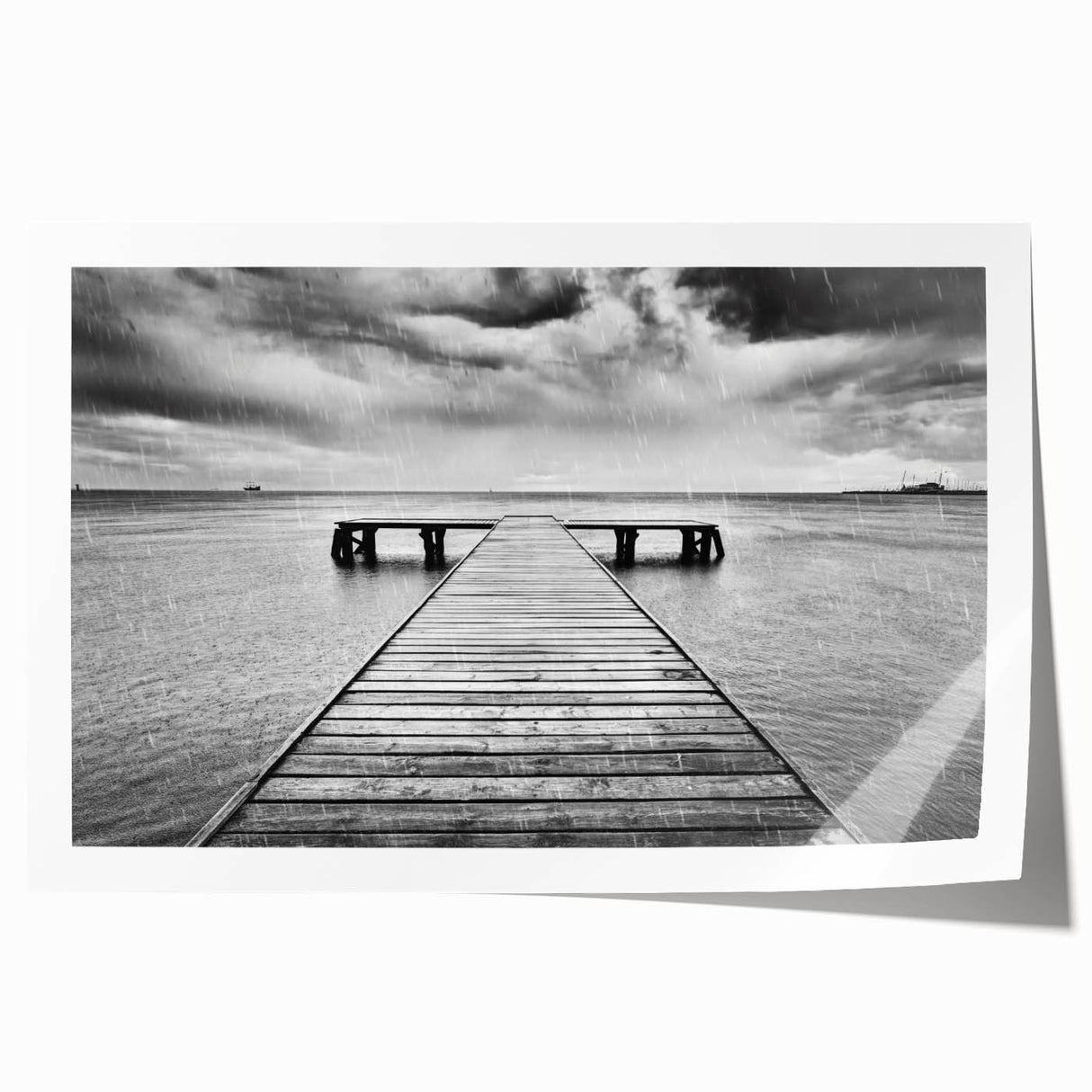 Elegant rolled print showcasing a serene coastal harbor landscape with soft blues and greens, ideal for home decor. Perfect for adding tranquility to any space.