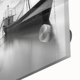 Close-up of a vibrant acrylic glass wall art piece showcasing a serene harbor landscape, featuring rich blues and greens that evoke tranquility. Ideal for home decor enthusiasts looking to enhance their space with nature-inspired designs.