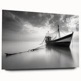 Acrylic glass wall art collection showcasing a vibrant harbor landscape design, viewed from the side, highlighting its sleek edges and colorful details. Perfect for modern decor.