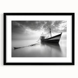 Framed wall art from the Landscapes Harbor Design 22 collection, showcasing a serene harbor scene with calming blue tones, set in a sleek black frame with a mat.