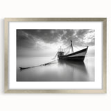 Framed silver wall art from the Landscapes Harbor Design collection, showcasing serene coastal scenery with a mat, ideal for home decor enhancement.