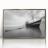 Framed acrylic wall art showcasing a stunning harbor landscape design with golden accents, ideal for enhancing modern home decor and adding elegance to any room.