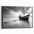 Framed canvas wall art showcasing a serene harbor landscape design, featuring vibrant colors with a black frame, ideal for enhancing modern home decor.