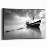Framed canvas wall art showcasing a serene harbor landscape design, featuring vibrant colors with a black frame, ideal for enhancing modern home decor.