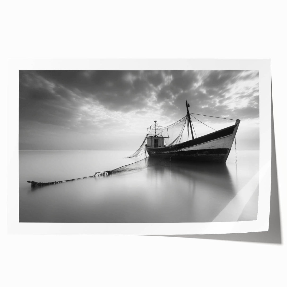 Rolled print showcasing a vibrant harbor landscape design with blue and green hues, ideal for enhancing home decor, packaged securely for delivery.