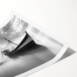 Rolled print of a serene harbor landscape design featuring calming blues and greens, ideal for home decor, presented in a protective cardboard tube for safe shipping.