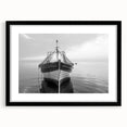 Black-framed wall art showcasing a serene harbor landscape design, complete with a white mat, perfect for enhancing home decor with a touch of elegance.