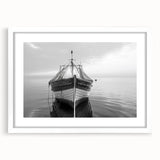 Framed wall art featuring a serene harbor landscape design, with a white mat and elegant frame, perfect for modern home decor or office settings.