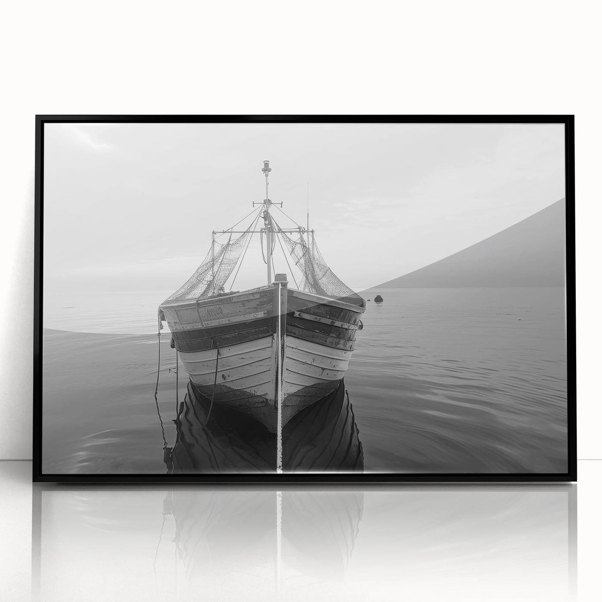 Framed acrylic wall art showcasing a serene harbor landscape design, featuring calming blue and green hues, perfect for enhancing home décor and promoting tranquility.