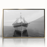 Framed acrylic wall art depicting a serene harbor landscape with vibrant colors and a gold frame, perfect for enhancing modern home décor. This artwork showcases tranquil water reflections and a clear sky, ideal for art collectors and interior design enthusiasts.