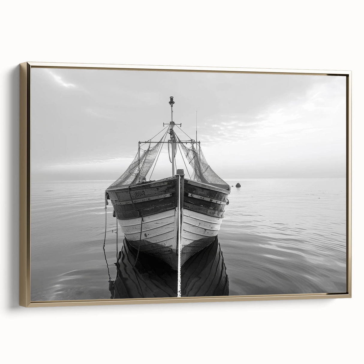 Framed wall art showcasing a stunning harbor landscape design, featuring vibrant colors and intricate details, with a luxurious gold frame enhancing its elegance.