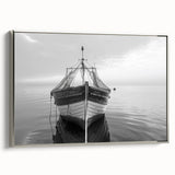 Framed canvas wall art showcasing a serene harbor landscape design with silver accents, perfect for home decor and enhancing interior aesthetics.