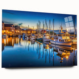 Acrylic glass wall art featuring a vibrant harbor landscape design, showcasing rich colors and intricate details, perfect for modern home decor.