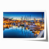 Vibrant rolled wall art print showcasing a serene harbor landscape design, featuring calming blues and greens, perfect for home decor and artistic ambiance.
