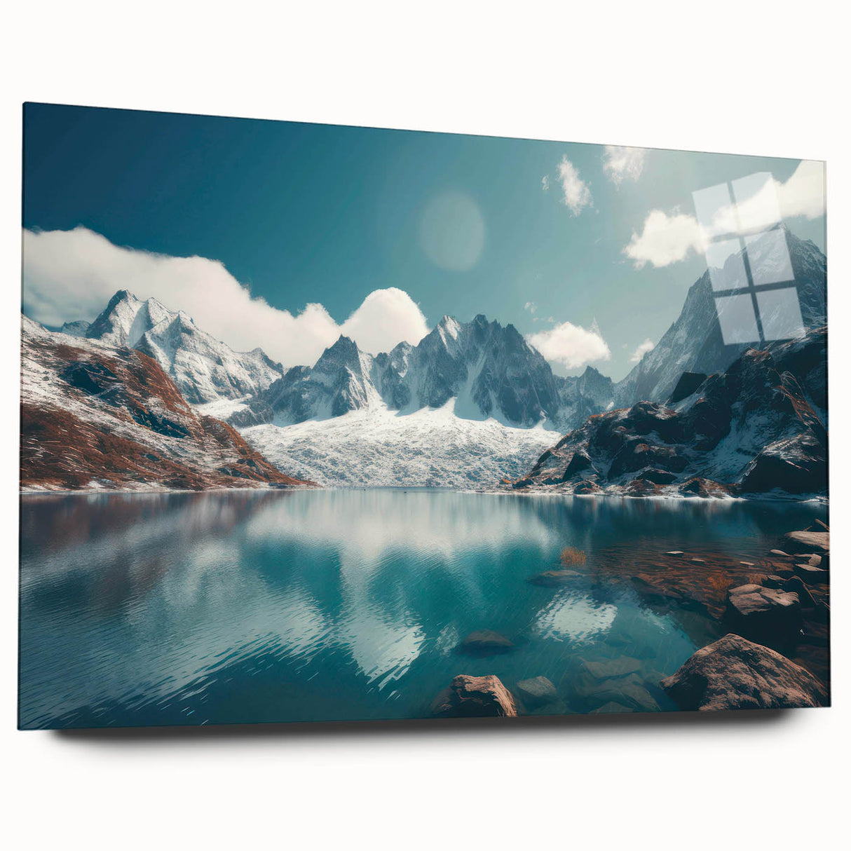 Vibrant acrylic wall art design showcasing a serene harbor landscape with a contemporary aesthetic. The artwork features rich colors and intricate details, displayed in a side view without pins, perfect for modern home decor.