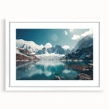 Framed wall art showcasing a serene harbor landscape with soft blue and green hues, set in a sleek white frame with a mat, perfect for home decor.