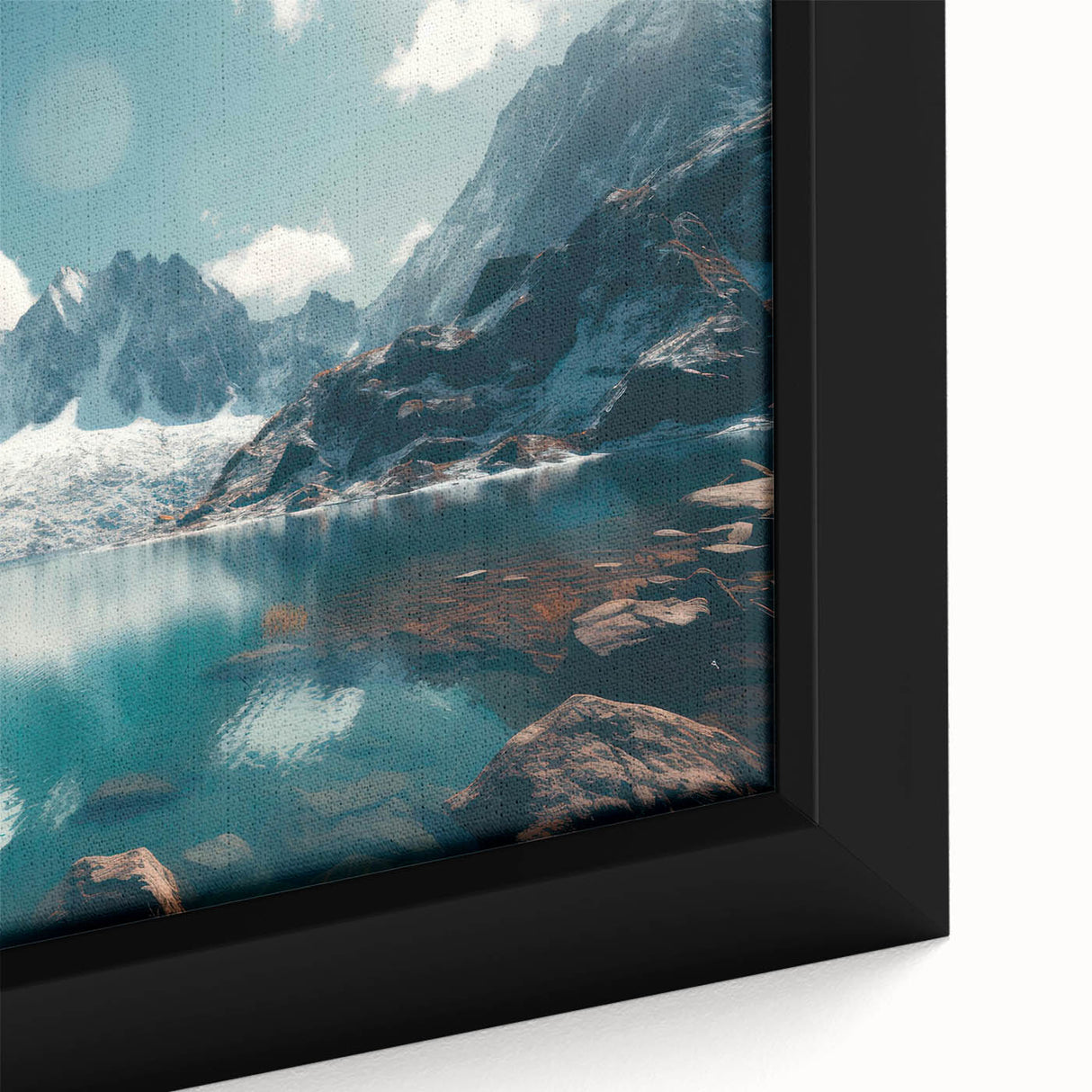 Framed canvas wall art showcasing a serene harbor landscape design with vibrant blues and greens, highlighting intricate details and textures for a calming ambiance.