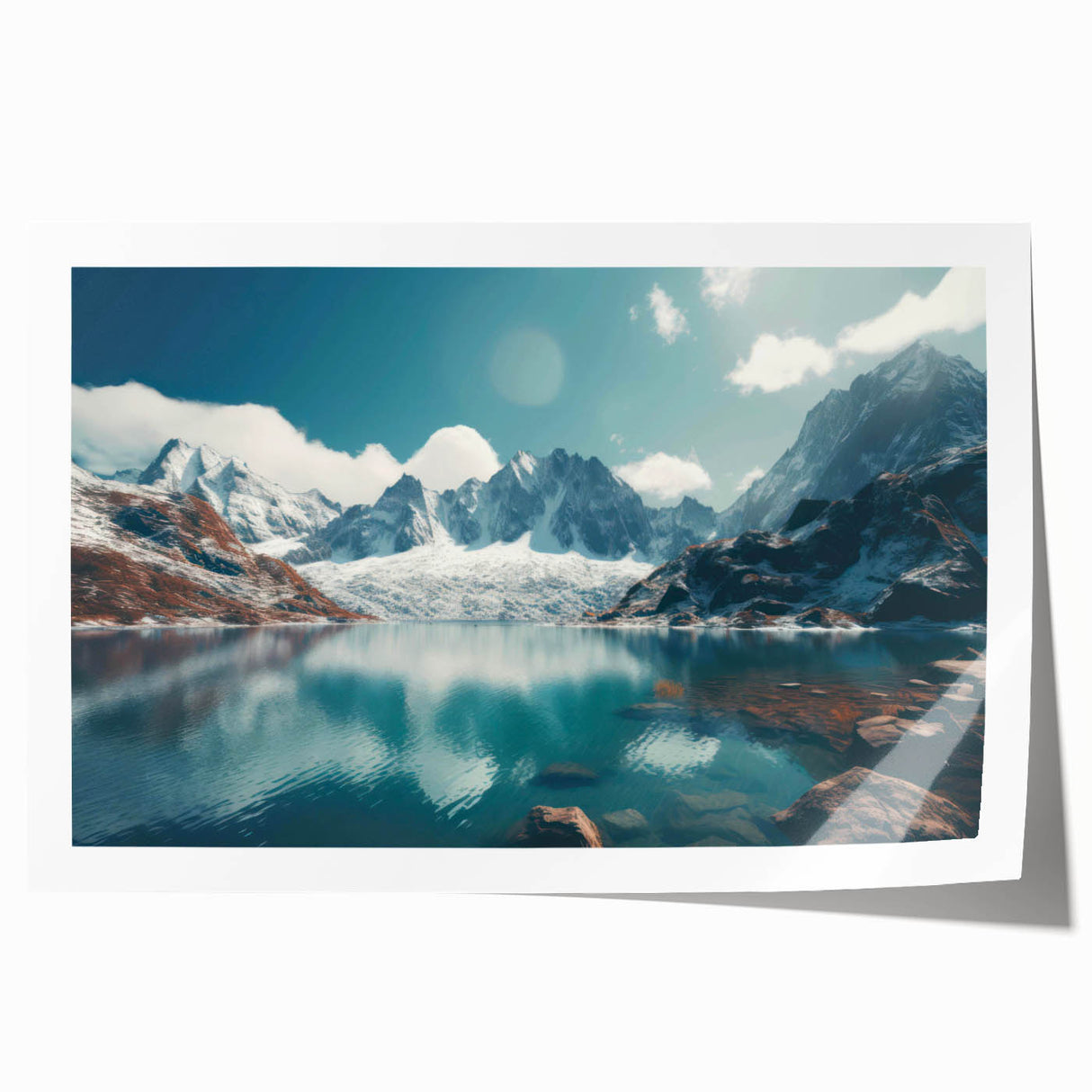 Rolled print showcasing a serene harbor landscape design, featuring vibrant blues and greens, perfect for home decor or office aesthetics, packaged securely for delivery.