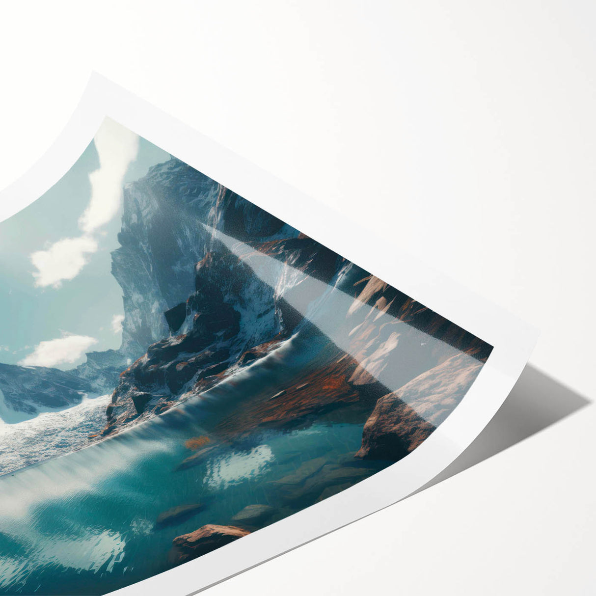 Vibrant rolled print showcasing a coastal harbor landscape design with rich colors and intricate details, perfect for enhancing home decor and art collections.