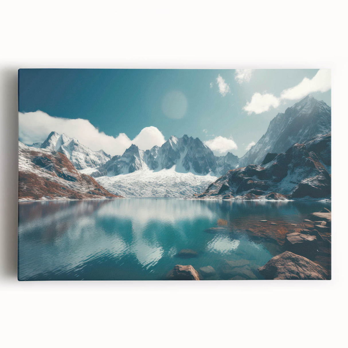 Stretched canvas artwork showcasing a vibrant harbor landscape design, featuring vivid colors and intricate details, ideal for home decor and artistic ambiance.