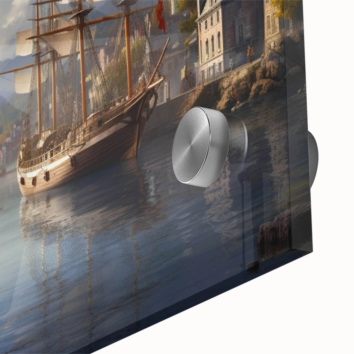 Close-up of a vibrant acrylic glass wall art piece from the Landscapes Harbor Design collection, showcasing intricate textures and colors, ideal for modern home decor.