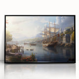 Framed acrylic wall art collection featuring a modern harbor landscape design with a black frame, ideal for contemporary home decor and artistic ambiance.