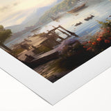 Rolled canvas artwork showcasing a serene harbor landscape design with vibrant colors, perfect for home decor. Features a textured surface and is ideal for coastal-themed interiors.