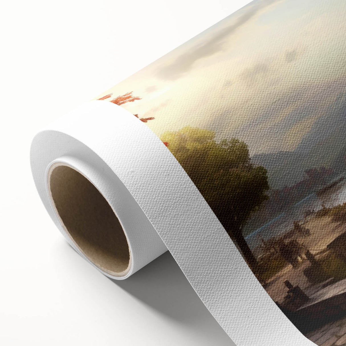 Rolled canvas wall art collection showcasing a serene harbor landscape with calming blue tones and detailed textures, perfect for home decor or relaxation spaces.