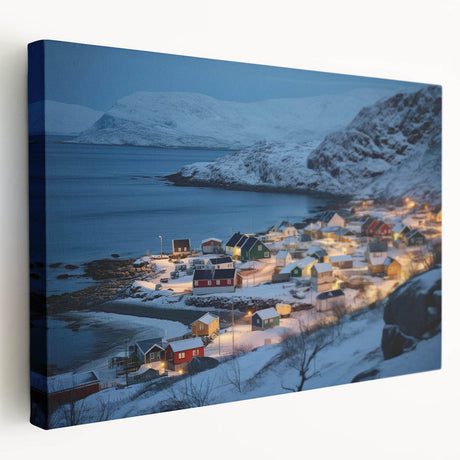 Stretched canvas wall art featuring a serene harbor landscape design with vibrant colors, showcasing a peaceful water scene and lush greenery, ideal for home decor.