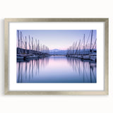Framed wall art collection showcasing a serene coastal landscape with a silver mat finish, ideal for enhancing modern home decor with a tranquil vibe.