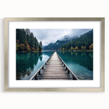 Silver-framed wall art showcasing a serene harbor landscape design with a mat, perfect for enhancing home decor and adding a calming touch to interiors.