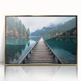 Framed acrylic wall art collection showcasing a serene harbor landscape design with golden accents, perfect for enhancing modern home decor.