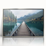 Framed acrylic wall art featuring a serene harbor landscape with silver detailing, showcasing calming blues and whites, perfect for home decor.