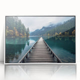 Framed acrylic wall art featuring a vibrant harbor landscape design, displayed in a sleek white frame, ideal for modern home decor. Perfect for adding a coastal touch to interior spaces.