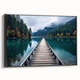 Framed canvas wall art depicting a serene harbor landscape, showcasing vibrant colors and intricate details, with a sleek black frame enhancing its modern aesthetic.